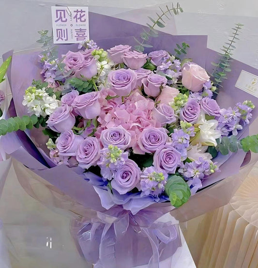 海洋玫瑰粉繡球花束